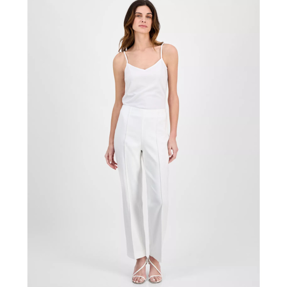 Anne Klein Women's Pull-On Front-Seam Trousers White Size M 17018